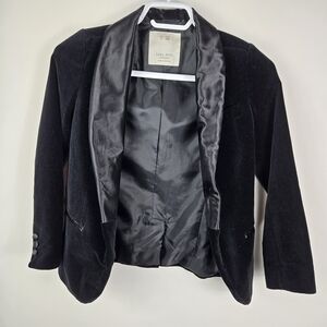 Zara Kids Black Velvet Lined Tuxedo Blazer  Jacket Missing Button 7/8Y